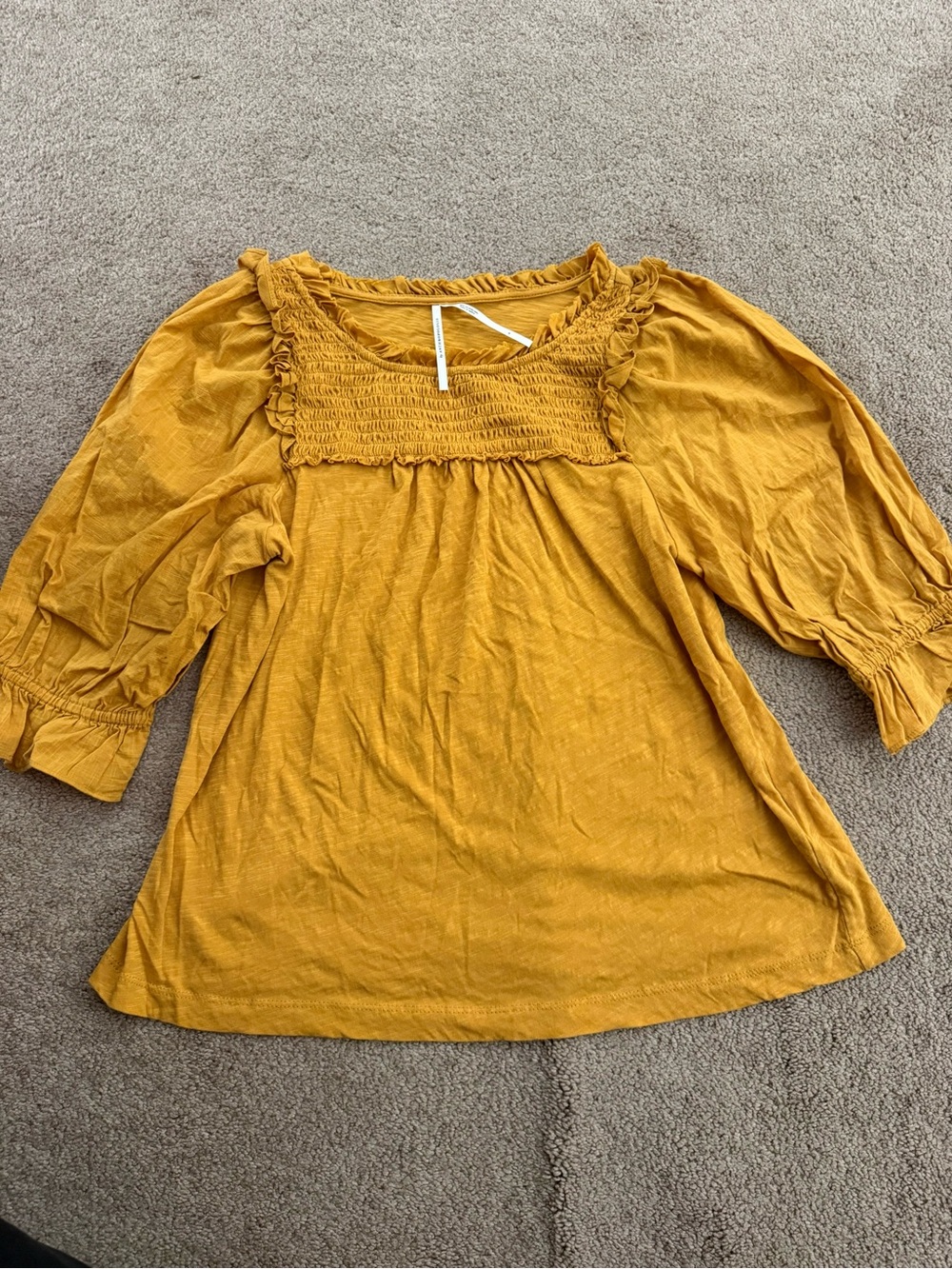 Mustard Anthropologie Smocked Square-Neck Women's Top